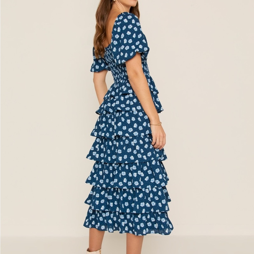 Blue Floral Ruffle Dress - Picture 2 of 2